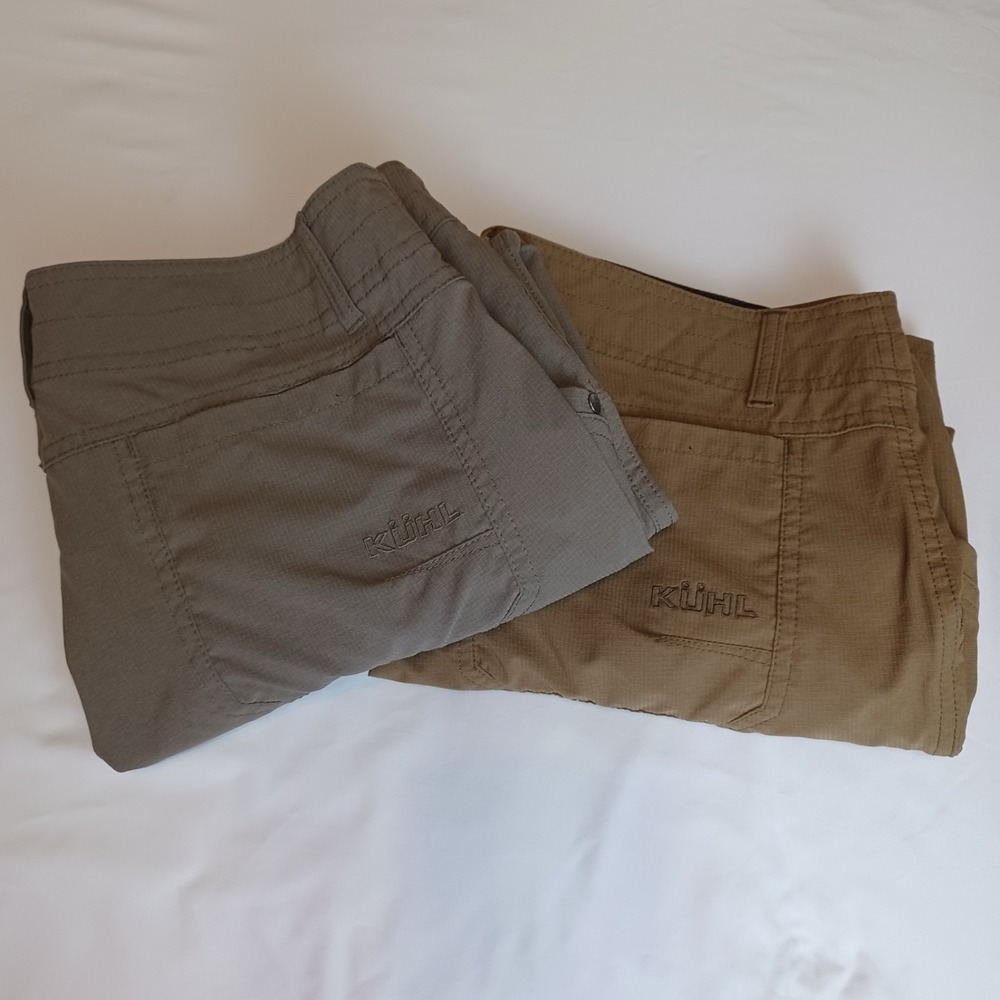 2 Kuhl Silencr Pants Mens 33x32 Tan Gray4 Way Stretch Ripstop Hiking Outdoor